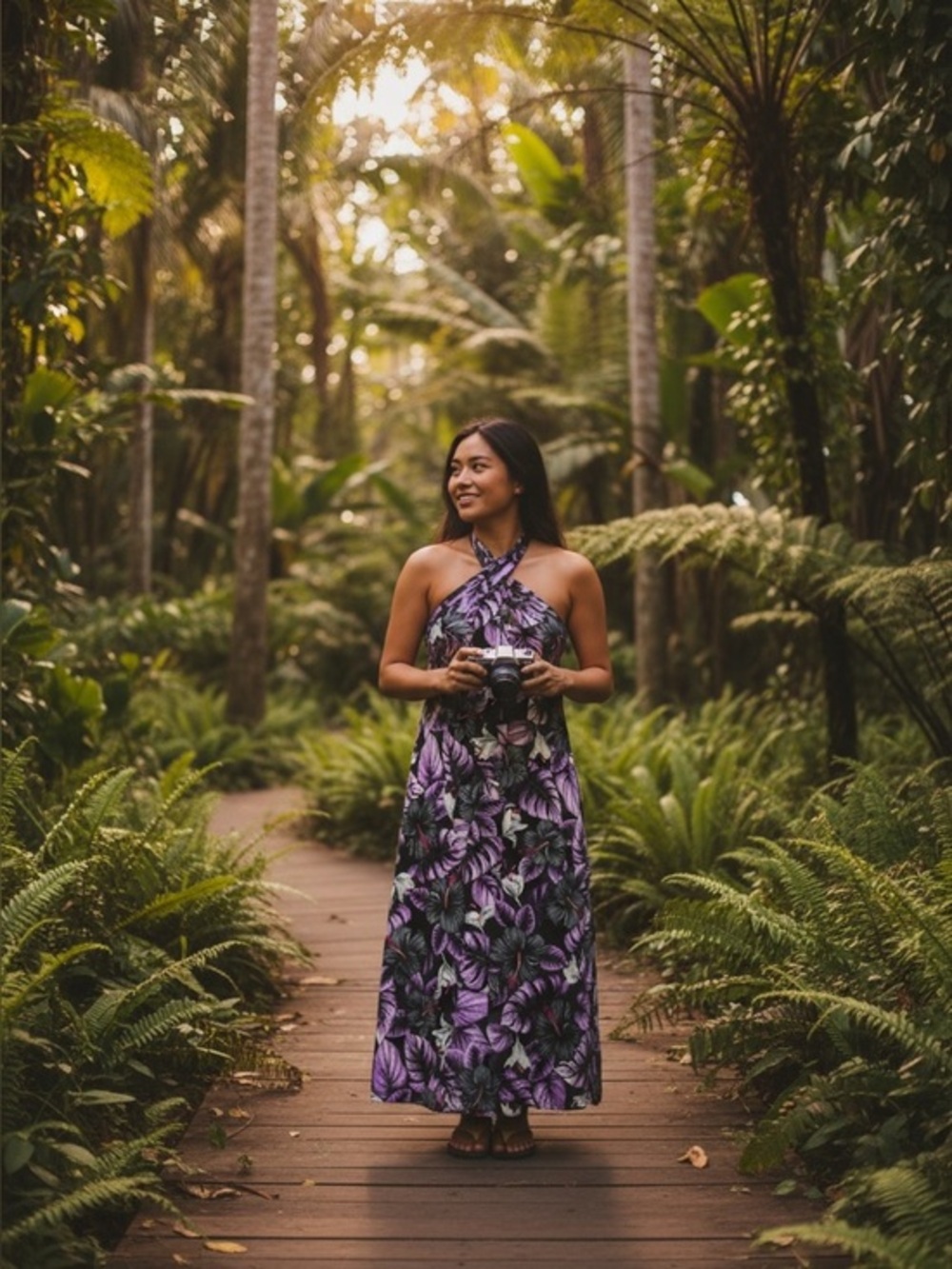 Hilo Hattie Wrap Around Sarong Purple Floral Halter Maxi Dress Tropical Print